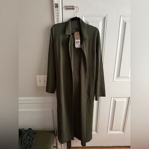 Massimo Dutti Olive Green Long Knit Cardigan
